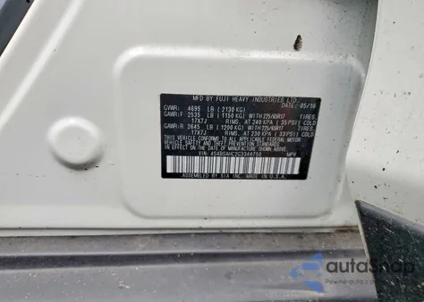 2016 Subaru Outback 2.5I Premium z USA, uszkodzony, nr VIN 4S4BSAHC2G3344750